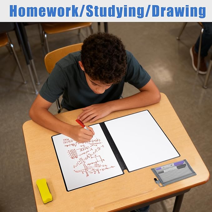 Portable White Board Dry Erase Notebook 12" x 9" (A4), Double Sided Folding Reusable Whiteboard with 3 Markers & 1 Pen Bag, Anti-Ghosting & Anti-Smudg Surface Notebook for Study, Meeting (Black)