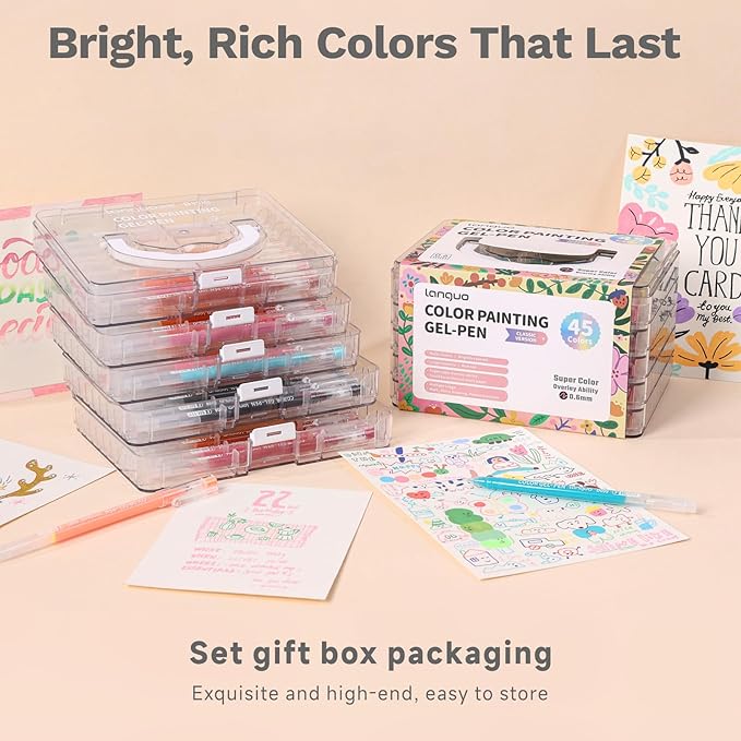 45 Colors Gel Pens for Coloring - Smooth Vibrant Colors 0.6mm Fine Point Gel Ink Pens Colored Set for Adults Artists Drawing Journaling Sketching Art Supplies