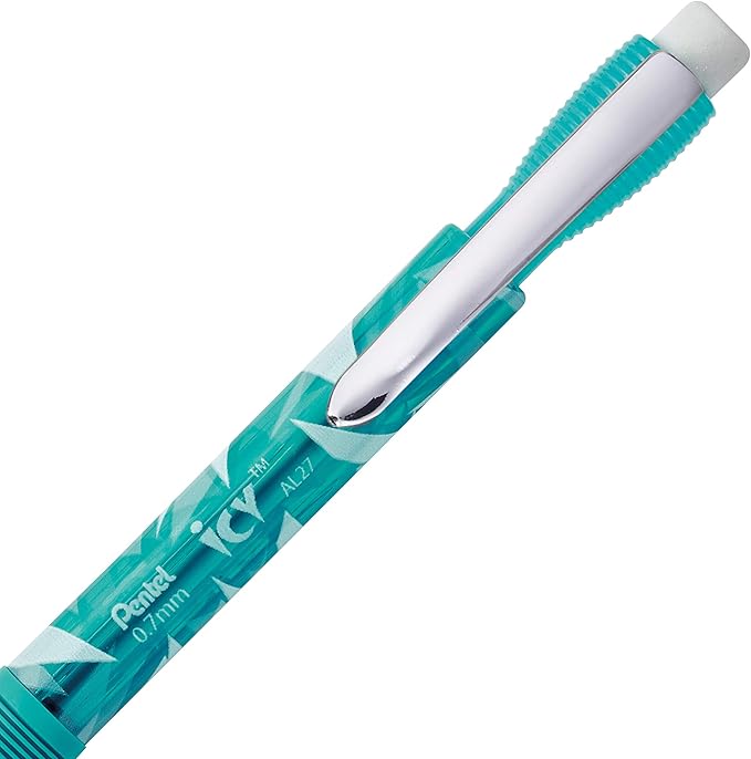 Pentel Icy Mechanical Pencil, 0.7mm, Tinted Teal Blue Barrel, Box of 12 (AL27TS)
