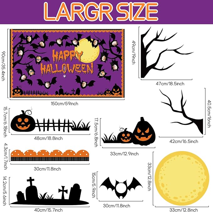 Happy Halloween Bulletin Board for Classroom Decoration Bat Pumpkin Tree Bulletin Board Set Bat Cutouts with October Halloween Cemetery Scene for School Classroom Chalkboard Wall Decor