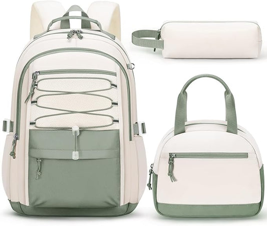 Fimibuke Kids Backpack for Girls, 3 PCS Waterproof Girls Backpack with Lunch Box & Pencil Case, Lightweight Bookbag Set for Kids Teen Girl Travel School Bag for Elementary Middle High School Students