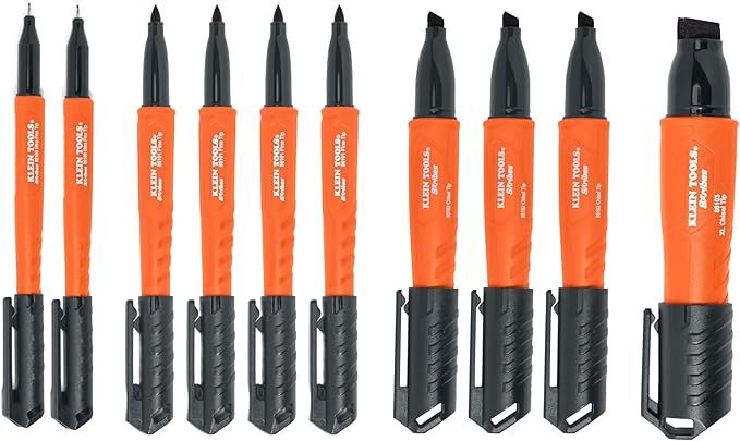 KLEIN TOOLS 80204 Skribes Variety Set, 10-Pack, Black Permanent Markers with Ultra Fine, Fine, Chisel, and XL Chisel Tip, Quick-Drying Marker Set, Professional-Grade Ink