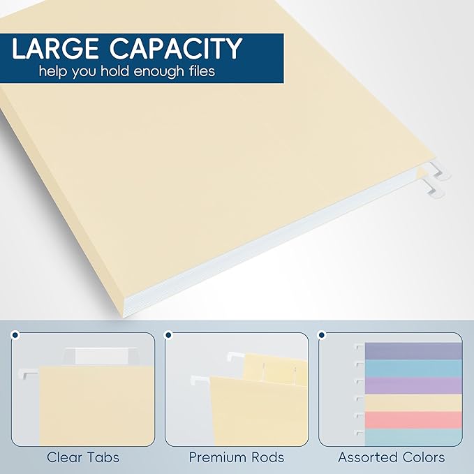 Hanging File Folders,Yellow 25 Pack Letter Size File Folders with 1/5-cut Tabs,Office Essentials for Filing Cabinet & Desk Storage