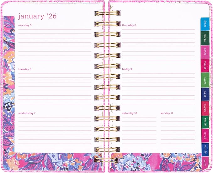 Lilly Pulitzer Medium Planner August 2025 - December 2026, Weekly Agenda & Monthly Calendar, Stickers, Pockets, Spiral Binding, 5" x 8.25" (Palm Beach Playground)