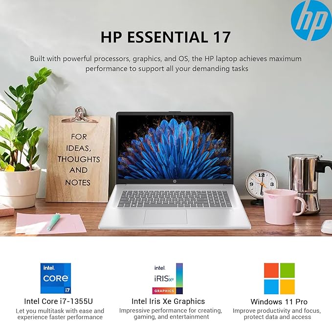 HP 17 Touchscreen Laptop Computer, 17.3” HD+ Touch Screen Laptop Notebook PC, Intel 10-Core i7, 64GB RAM 1TB SSD, Windows 11 Pro, 10 Key Backlit Keyboard, Fingerprint Reader, Wi-Fi 6