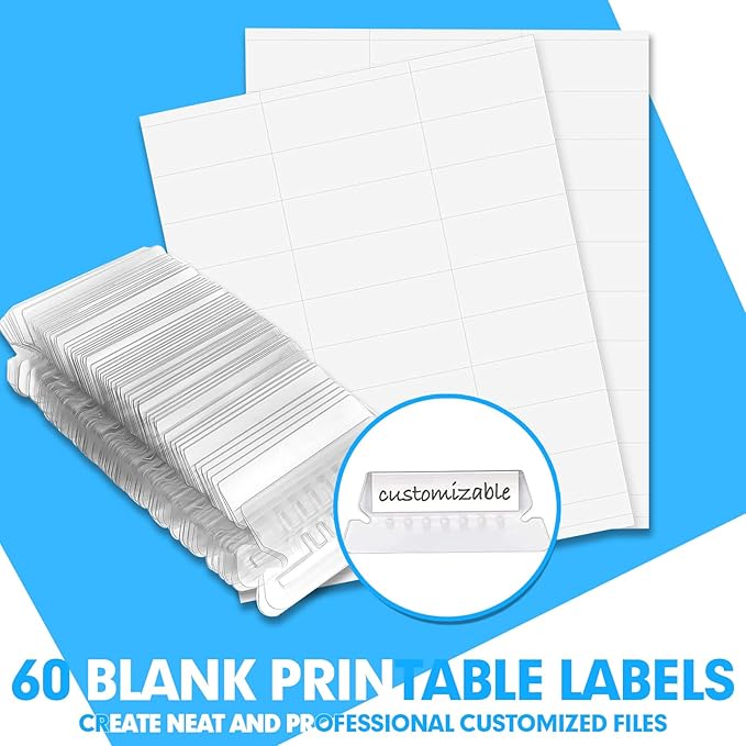 HERKKA Hanging File Folders, 60 Pack Reinforced Letter Size Hanging Folders with Heavy Duty 0 Inch Expansion, Designed for Bulky Files, Medical Charts, 1/5-Cut Adjustable Tabs, 12 Assorted Colors