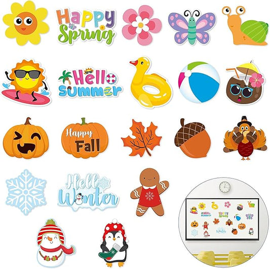 Haooryx Spring Summer Fall Winter Classroom Cutouts Bulletin Board Set - 120Pcs Seasonal Classroom Decoration Paper Cut-Outs Blackboard Border Trim for School Classroom Whiteboard Window Wall Decor