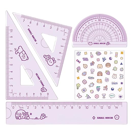 4 Pieces Purple Flexible Rulers Set 15cm Soft PVC Bendable Rulers Shatterproof Straight Ruler Triangle Ruler Straight Edge Protractor Math Geometry Tool Office School Supplies (Purple)
