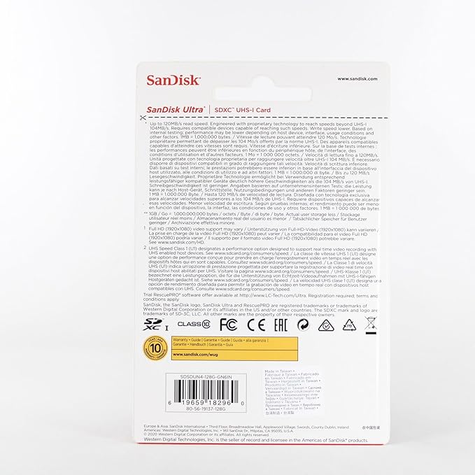 SanDisk 128GB Ultra SDXC UHS-I Memory Card - 120MB/s, C10, U1, Full HD, SD Card - SDSDUN4-128G-GN6IN [Older Version]