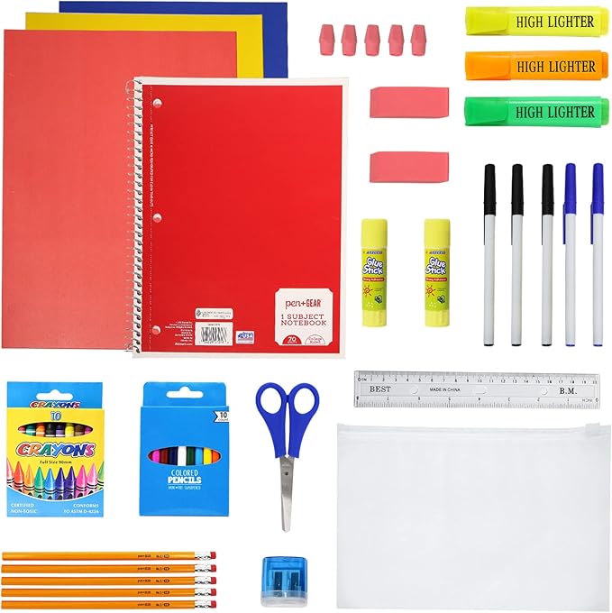 6-Pack 18” Sport Backpacks with 50 Piece School Supplies Kits - Pens, Pencils, Crayons – Bulk Bundle for Elementary, Middle, and High School Students