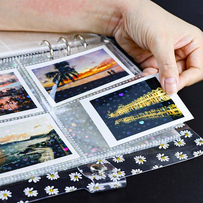 A5 Photocard Sleeves 20pcs Sheet Protectors 2.5'' x 3.7'' 4 Pocket Picture Card Insets Flower Flashing Clear PP Photo Album Refill Pages for 6 Ring Binder (Flower Flashing, A5-4Pocket)