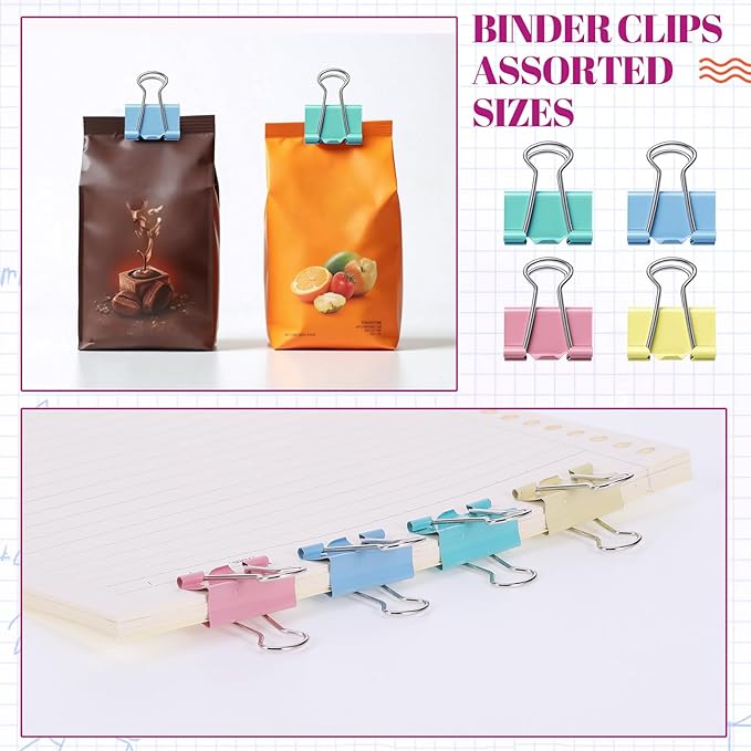 350 Pcs Colored Paper Clips Assorted Sizes and Binder Clips, Paper Clamps Rubber Bands Push Pins Teacher Supplies for Classroom Office Desk Essentials
