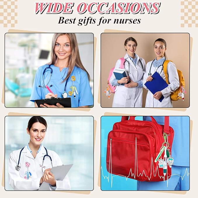 Henoyso 36 Pcs Nurse Badge Reel Pens Mini Highlighter Pens Bulk Nursing Week Appreciation Gifts Badge Accessories Retractable for Cna Medical Assistant Christmas Women (Funny)