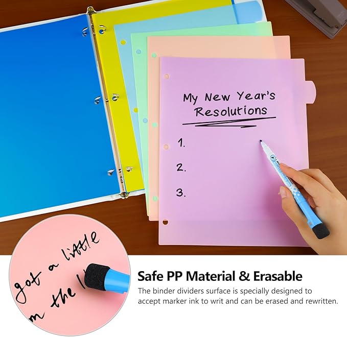 HABGP 16Pcs/2 Set 3 Ring Binder Dividers with Tabs, 8 Color Tab Divders for 3 Ring Binder, Plastic Pastel Page Folder Dividers Sheet Protectors, Three Ring Binder Index Dividers for Notebook