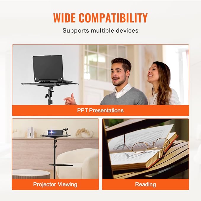 VEVOR Projector Stand with Wheels, Laptop Stand Tripod Adjustable Height from 31.3 to 67.3", Projector Tripod Stand with 2 Trays & Gooseneck Phone Holder, for Outdoor Movies, Home, Office or Studio