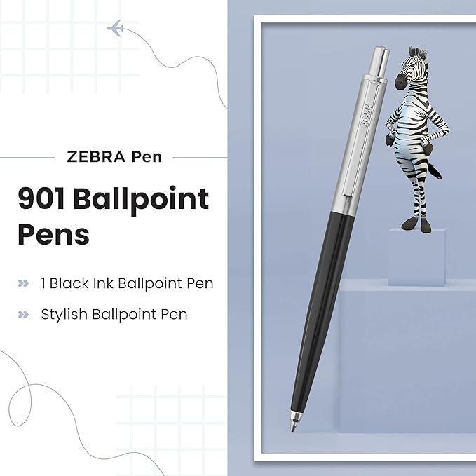 Zebra Pen 901 Black Ballpoint Pen, Sleek & Stylish, Retractable & Reliable, Premium Black Barrel Pen With Presentation Case - Fine Point, 1 pk