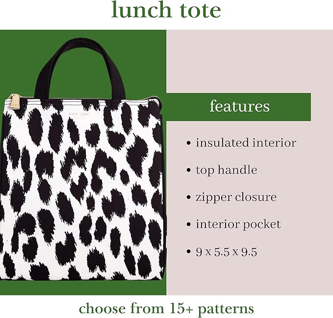 kate spade new york Portable Soft Cooler Lunch Bag, Thermal Tote with Insulated Interior Lining and Storage Pocket, Lunch Tote for Women, Modern Leopard