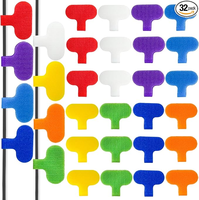 32 Pcs Multi Color Durable Cable Lables with Writable Surface,Waterproof Wire Labels for Electronics Organization,Computer&Industrial Cable Management,1.5" x 0.63"Cord Tags(8 Colors)