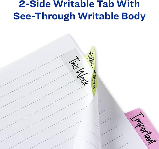 Avery Margin Ultra Tabs, 24 Repositionable Sticky Tabs, 2.5" x 1", 2-Side Writable Page Markers in Assorted Pastel Colors, 72 Pack (74769)