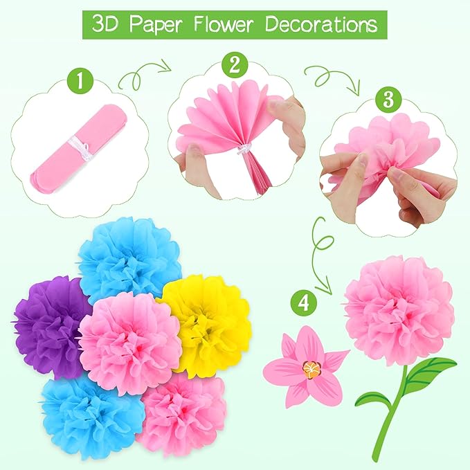 Aneco Spring Bulletin Board Decorations with 3D Paper Flowers Classroom Tree Border Trim We are Blooming Classroom Decoration Cutouts for School Home Wall Decor Supplies
