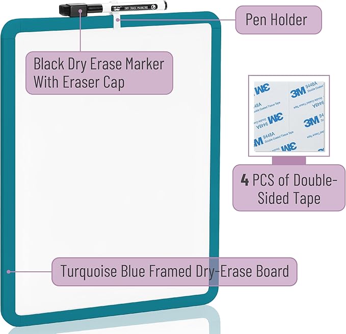 Mr. Pen- Dry Erase Board, 14” x 11” with a Black Dry Erase Marker, Small Mini White Board for Students