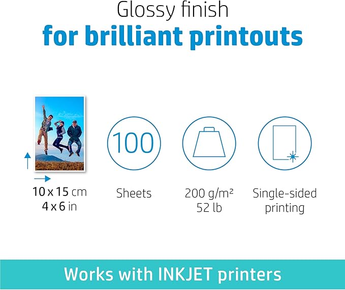 HP Photo Paper, Glossy, 4x6 in | 100 Sheets | CR759A | Pack of 5