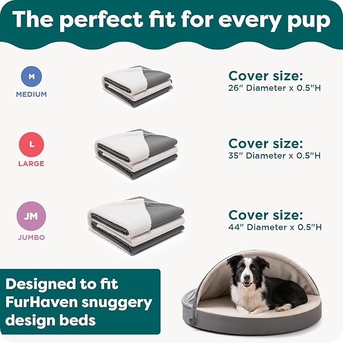 FurHaven Replacement Dog Bed Cover for Sherpa & Suede Snuggery, Fits Cool Gel-Top Foam Beds & Solid Orthopedic Foam Beds, Machine Washable, Jumbo XL (44 inch), Espresso