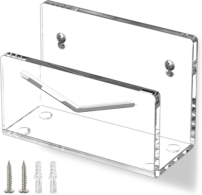 Acrylic Mail Holder, Mail Organizer Wall Mounted Clear File Letter Organizer, Vertical Envelope Mail Holder for Desk, Lightweight Countertop Bill Sorter Invoice Stand for Home Office School