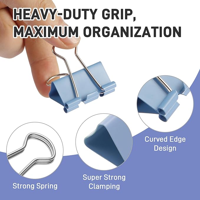 180 Pack Colored Binder Clips Bulk, 4 Size Assortment Includes Large, Medium, Small, Mini Metal Clips (1.26”, 1”, 0.75”, 0.6”), Heavy-Duty Metal Paper Clamps for Office & School Supplies