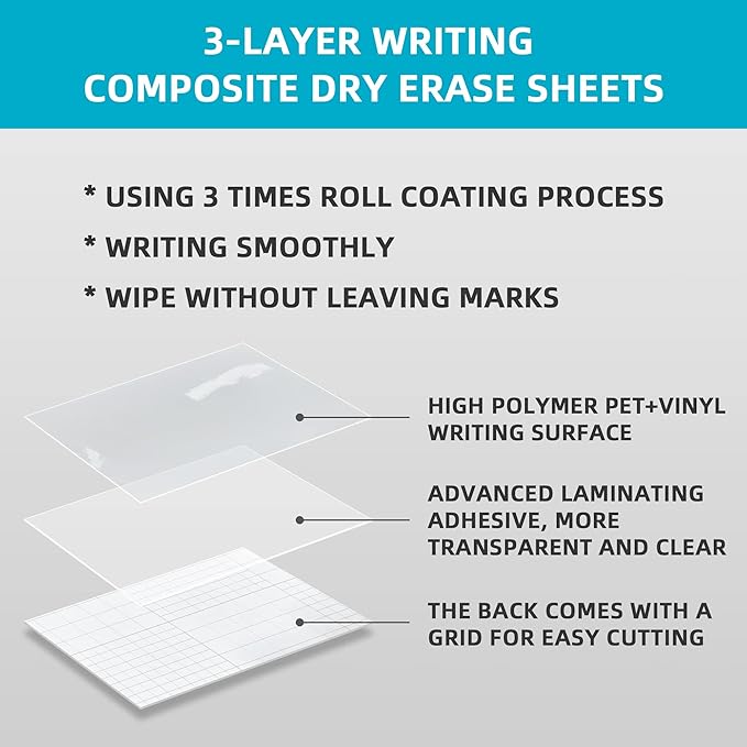 T&W SAME FILM 6 Pcs Dry Erase Board Sticker- Whiteboard Stickers-8.3''x11.7'' Removable Dry Erase Sheets- Fridge Dry Erase Paper for Wall/Desk/Refrigerator/Door/Locker/Home/Office/Classroom (Clear)