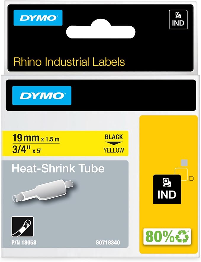 DYMO Rhino Industrial Heat-Shrink Cable Label Tubes 19 mm x 1.5 m Black Print on Yellow for Rhino Label Makers