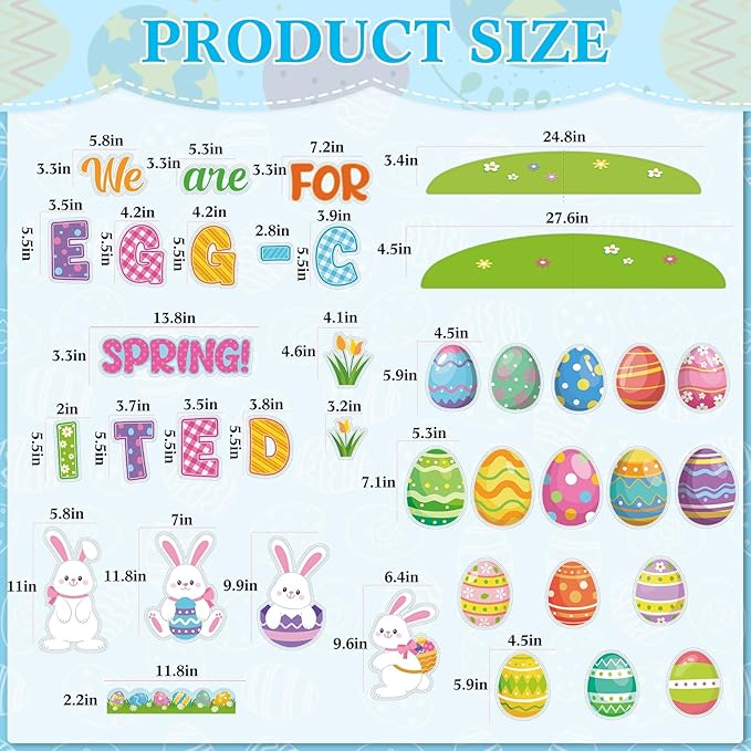 Pajean Easter Bulletin Boards Easter Classroom Decor Christian Religious Bulletin Board He is Risen Cross Bunny Egg Cutouts for Spring School Home Church Wall Door(Egg)