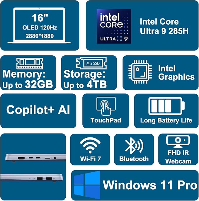 ASUS Vivobook S16 AI PC Laptop 16" 2.8k OLED 120Hz (600nits HDR, 100% DCI-P3) Intel 16-core Ultra 9 285H 32GB DDR5 1TB SSD Backlit For Creator Business Professional Work Win11Pro ICP Hub w/Copilot+ AI