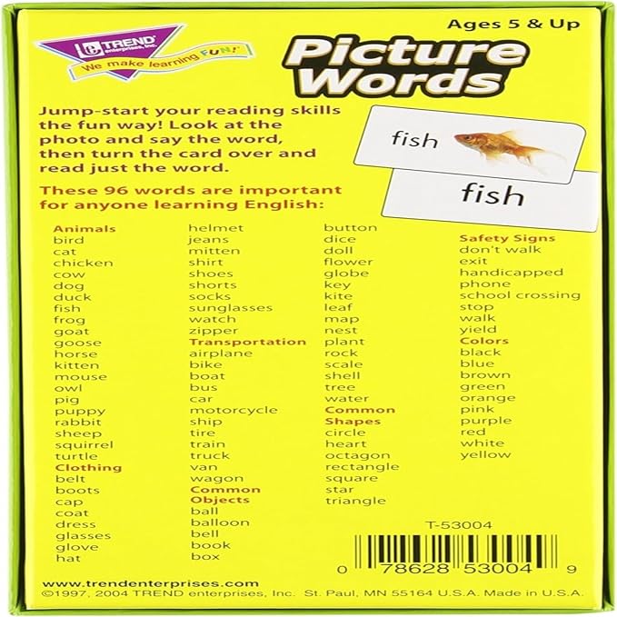 Trend Enterprises: Picture Words Skill Drill Flash Cards, Content-Rich Self-Checking Cards to Practice and Master, Great for Skill Building, 96 Cards Included, Ages 5 and Up