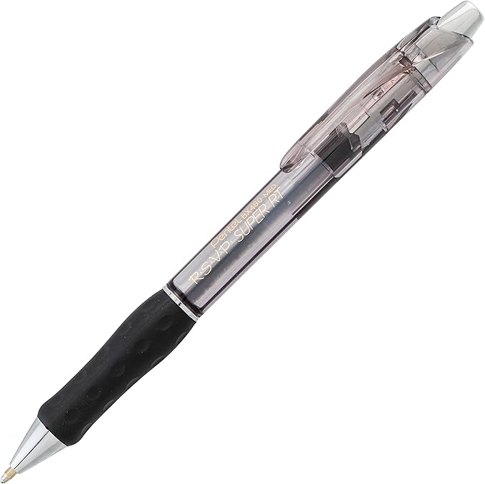 Pentel RSVP Super RT Ballpoint Pen, (1.0mm) Medium Line, Black Ink, Pack of 3 (BX480BP3A)