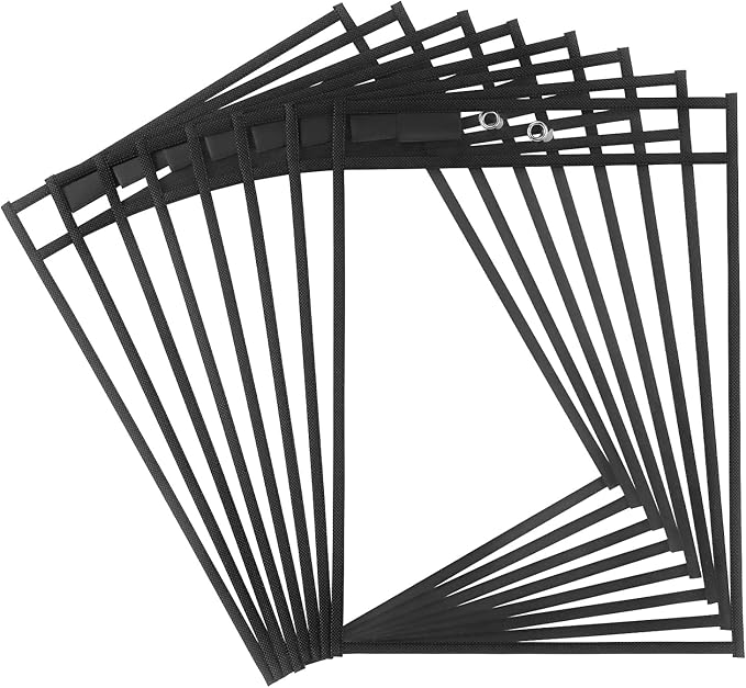 Tamaki 8 Pack Dry Erase Pockets Sleeves with Rings, 10 x 14 Inch Ticket Holders Clear Plastic Sheet Protectors for Teacher Classroom Supplies, Black