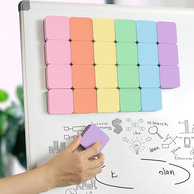 MaxGear Whiteboard Erasers Magnetic, 36 Pack Mini Dry Erase Erasers for Chalkboard, Strong Cleaning White Board Erasers Bulk for Office Classroom, Magnetic Backing, 6 Macaron Color, 2 x 2 x 0.6 Inch