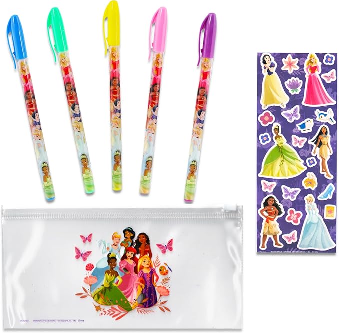 Disney Princess Pencil Case for Kids - Bundle with Princess Pencil Case, Gel Pens, Pencils, Pouch, Stickers, More | Disney School Supplies for Boys, Girls