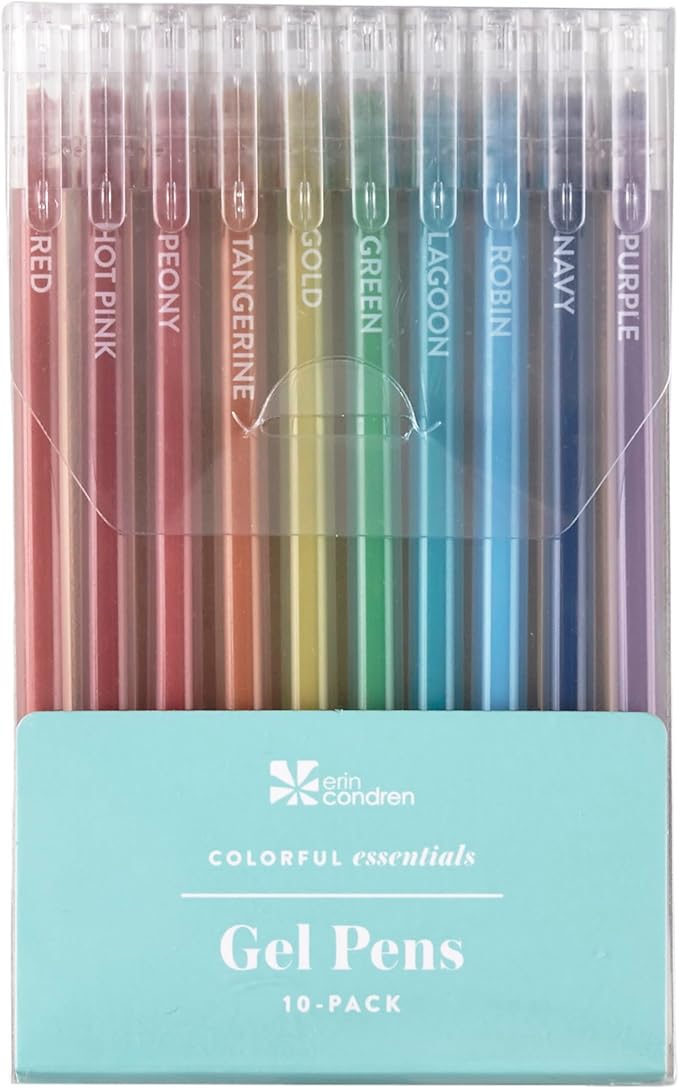 Erin Condren Essentials Colorful Gel Pen 10-pack | Colorful Gel Pens | Perfect for Writing and Color-Coding
