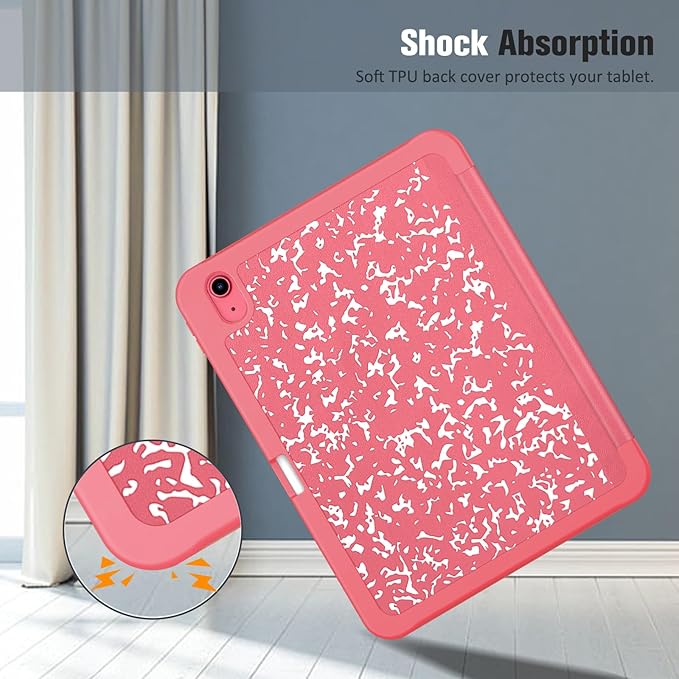 Fintie SlimShell Case for iPad (A16) 11th Generation 11 Inch (2025), iPad 10th Generation 10.9 Inch (2022) - Flexible Soft TPU Stand Back Cover with Pencil Holder, Composition Book Pink