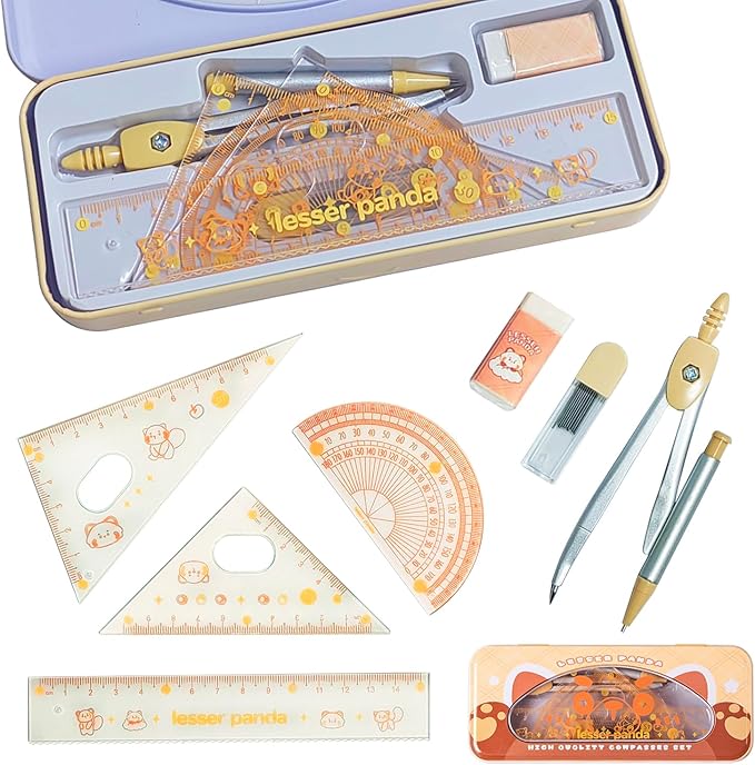 7Pcs Geometry Set for Students – Math Protractor, Compass Geometry Tool, Ruler & Mechanical Pencil, Back to School Math Kit for Kids, School Supplies for Classroom, Drafting Tools with Case