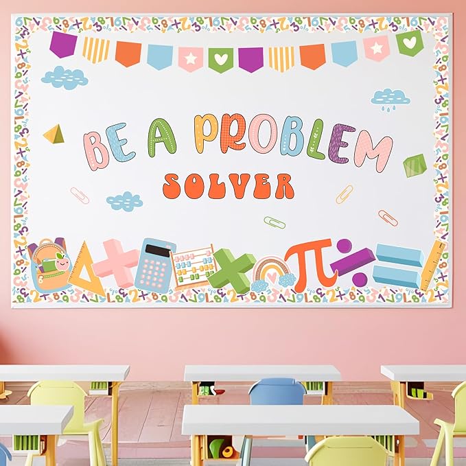 81 Pcs Boho Math Bulletin Board Set Mathematics Symbol Paper Cutouts Be A Problem Solver Bulletin Board Back to School Classroom Decorations for Teacher Educational Elementary Party Wall Decor