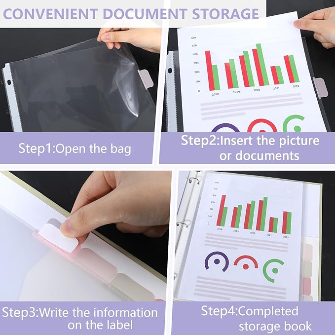 8 Set of 64 Pack Clear Binder Sheet Protectors for 3 Ring Binder Plastic Page Protector with 8 Tabs,Insertable Index Page Divider 8.5x11 Inch(Morandi Colors)