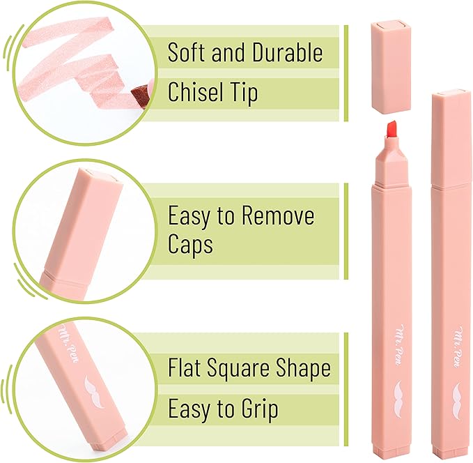 Mr. Pen- Aesthetic Highlighters, 8 pcs, Chisel Tip, Boho Colors, No Bleed Bible Highlighter Pastel, Assorted Colors, Cute (Pack of 2)