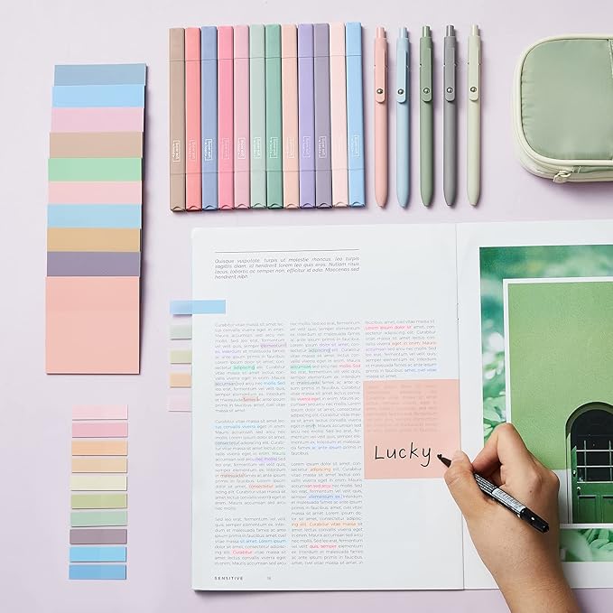Jutom 38 Pcs Bible Journaling Study Kit for Women, Book Annotation Supplies with Highlighters Pens, Tabs, Sticky Notes, Markers for Christian Office Bible Study Supplies(Classic Color,Square)