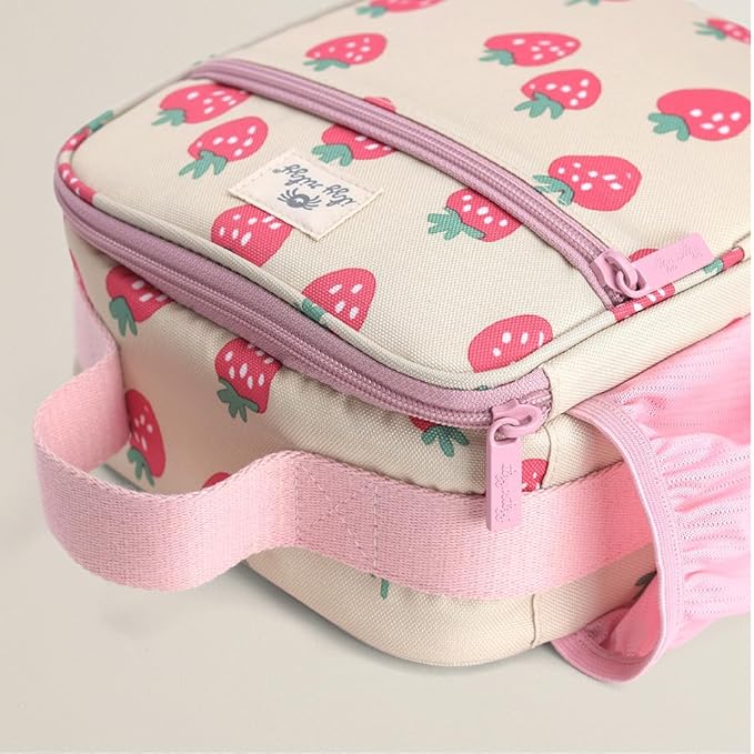 Itzy Ritzy Toddler Lunch Box - Kids Lunch Bag is Insulated and Includes Water Bottle Holder Plus 2 Pockets - Durable, Easy to Clean Toddler Bag (Strawberry)