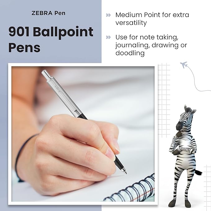 Zebra Pen 901 Black Ballpoint Pen, Sleek & Stylish, Retractable & Reliable, Premium Black Barrel Pen With Presentation Case - Fine Point, 1 pk