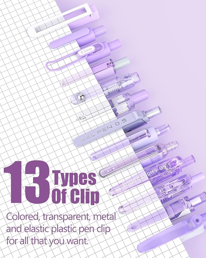 Four Candies Writing Ink Pens with Black & Purple Ink and 2Pack Highlighter Retractable 0.5mm Smooth Fine Point Pens Purple Pens for School Office Girly Stationery Aesthetic Desk Accessories Set of 14