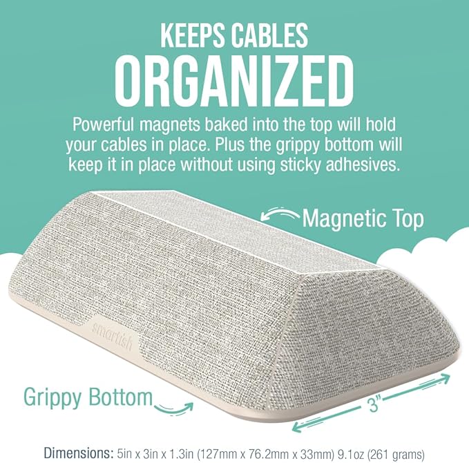 Smartish® Magnetic Cord Holder - Bigger Cable Wrangler Organizer with Magnet Clips for Charger Management on Desktop, Nightstand - Holds 6+ Cables - Lightly Toasted Beige