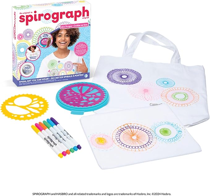 Spirograph Fabric Designer Spiral Art You Can Wear, Kids Toys, Drawing Kit, Classic Gear Design Kit, Fabric Pens, Ages 6+